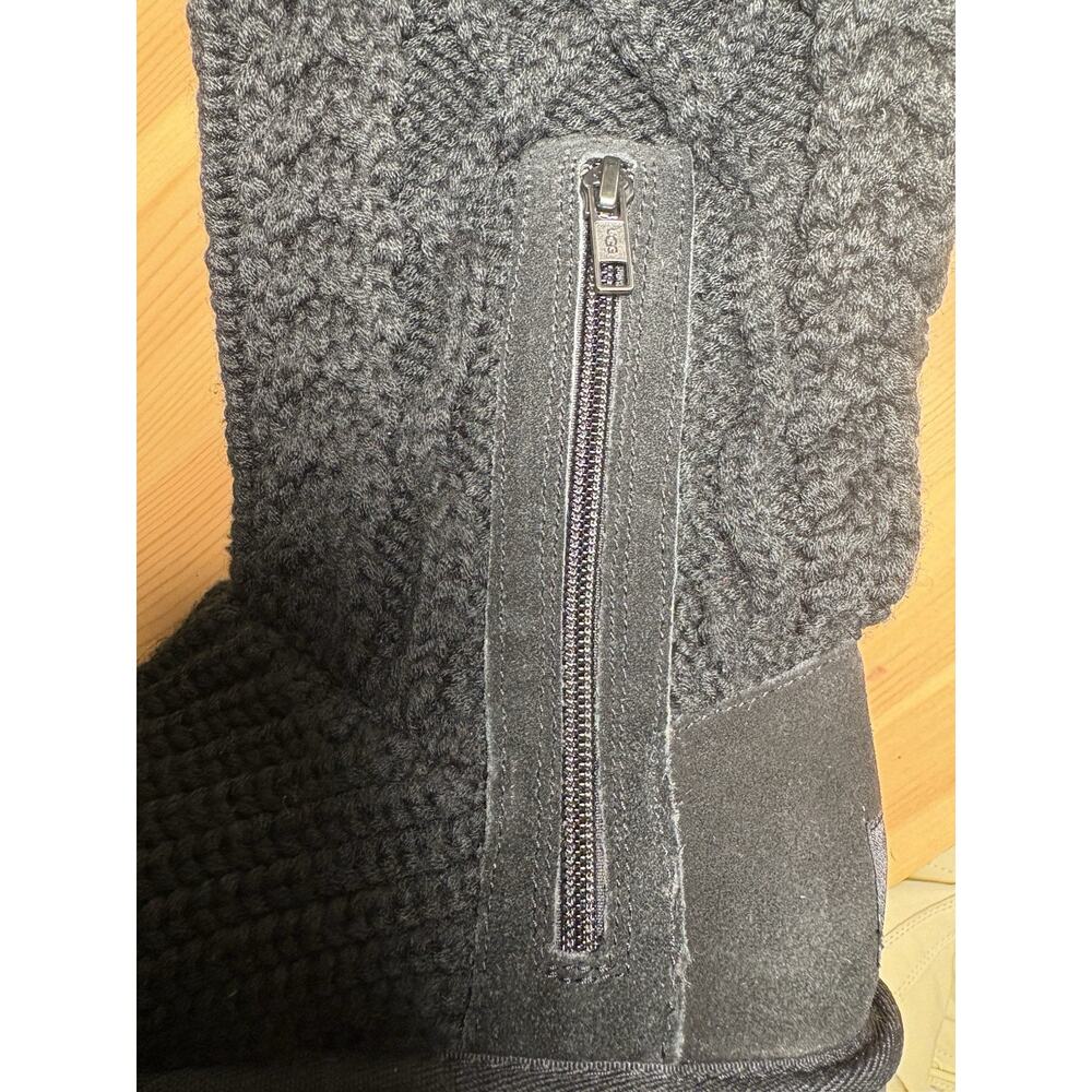 New UGG Classic Cardy Womens Black Knit Knee High Zip Boots Button Faux Fur 9 - Picture 7 of 10